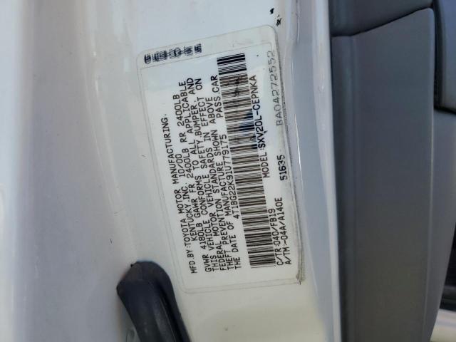 4T1BG22K91U779175 - 2001 TOYOTA CAMRY CE WHITE photo 12