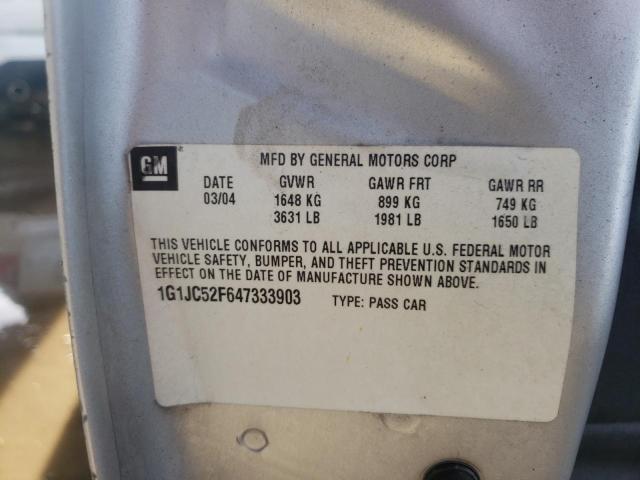 1G1JC52F647333903 - 2004 CHEVROLET CAVALIER SILVER photo 12