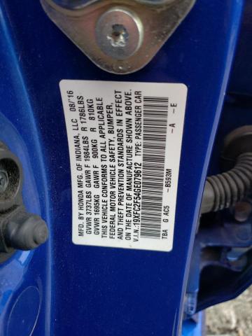 19XFC2F54GE079612 - 2016 HONDA CIVIC LX BLUE photo 12