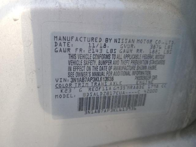 3N1AB7AP3KL613936 - 2019 NISSAN SENTRA S SILVER photo 12