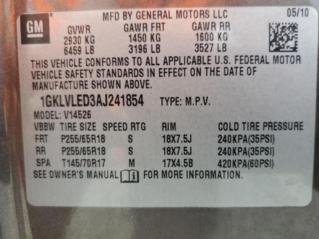 1GKLVLED3AJ241854 - 2010 GMC ACADIA SLE GRAY photo 13