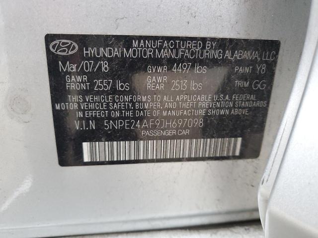 5NPE24AF9JH697098 - 2018 HYUNDAI SONATA SE SILVER photo 12