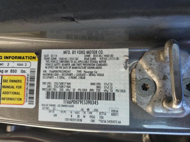 1FA6P0H79E5390345 - 2014 FORD FUSION SE GRAY photo 12