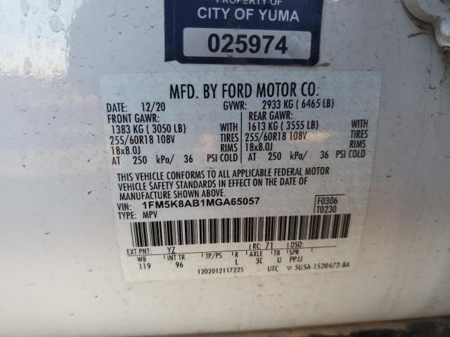 1FM5K8AB1MGA65057 - 2021 FORD EXPLORER POLICE INTERCEPTOR Weiß Foto 12