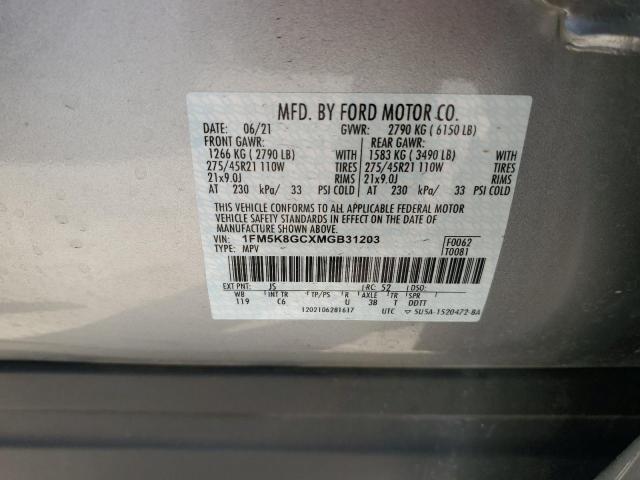 1FM5K8GCXMGB31203 - 2021 FORD EXPLORER ST SILVER photo 12