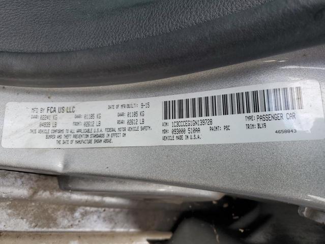 1C3CCCEG1GN139728 - 2016 CHRYSLER 200 C SILVER photo 12