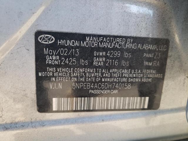 5NPEB4AC6DH740158 - 2013 HYUNDAI SONATA GLS SILVER photo 13