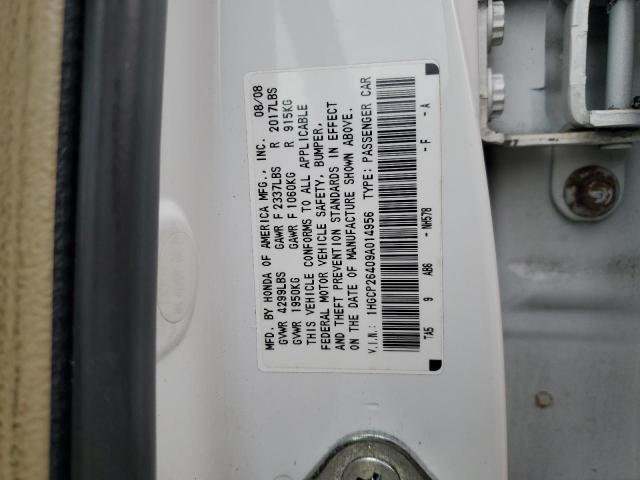 1HGCP26409A014956 - 2009 HONDA ACCORD LXP WHITE photo 13