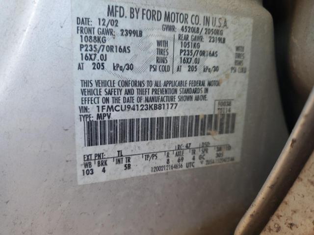 1FMCU94123KB81177 - 2003 FORD ESCAPE LIMITED SILVER photo 12