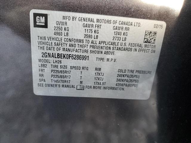 2GNALBEK0F6286991 - 2015 CHEVROLET EQUINOX LT GRAY photo 13