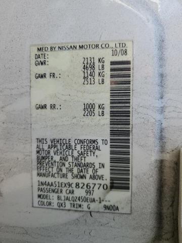 1N4AA51EX9C826770 - 2009 NISSAN MAXIMA S WHITE photo 12