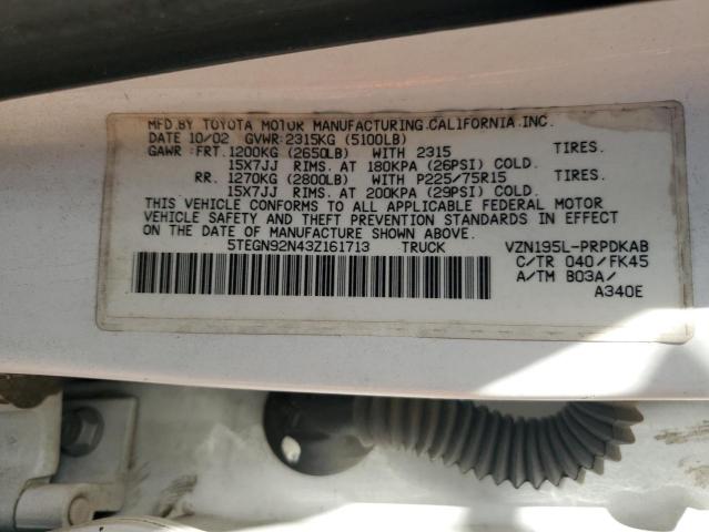 5TEGN92N43Z161713 - 2003 TOYOTA TACOMA DOUBLE CAB PRERUNNER WHITE photo 12