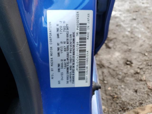 JM1BJ245431193789 - 2003 MAZDA PROTEGE PR5 蓝色 照片 12