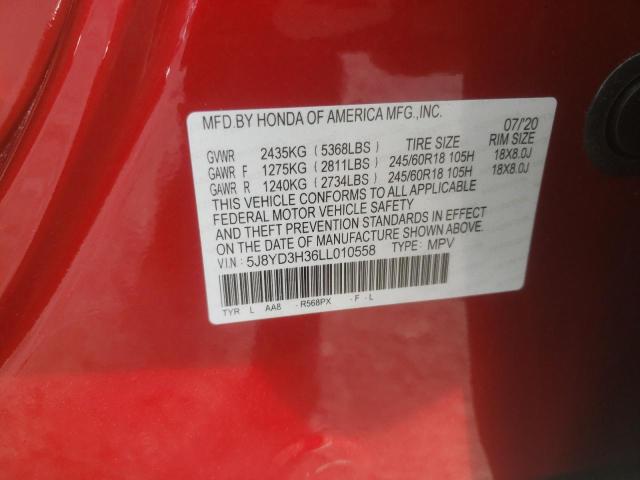 5J8YD3H36LL010558 - 2020 ACURA MDX RED photo 13