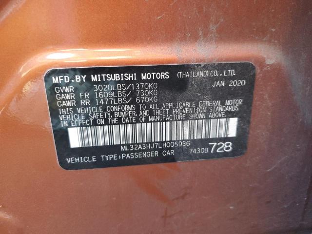 ML32A3HJ7LH005936 - 2020 MITSUBISHI MIRAGE ES ORANGE photo 13