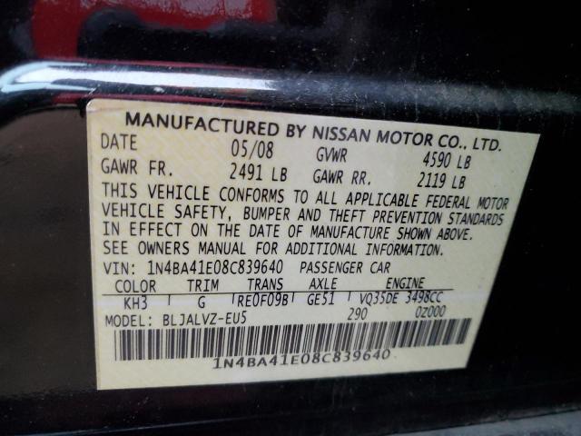 1N4BA41E08C839640 - 2008 NISSAN MAXIMA SE BLACK photo 12