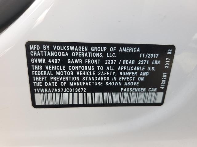 1VWBA7A37JC013672 - 2018 VOLKSWAGEN PASSAT SE WHITE photo 12