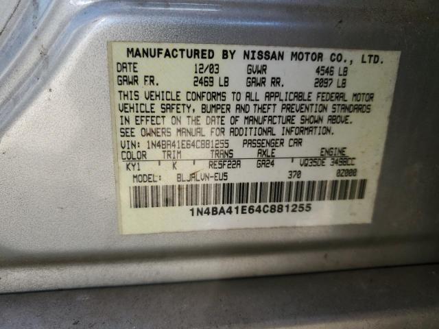 1N4BA41E64C881255 - 2004 NISSAN MAXIMA SE SILVER photo 12