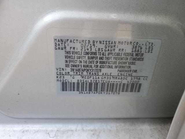 3N1AB7AP0KY317078 - 2019 NISSAN SENTRA S SILVER photo 12