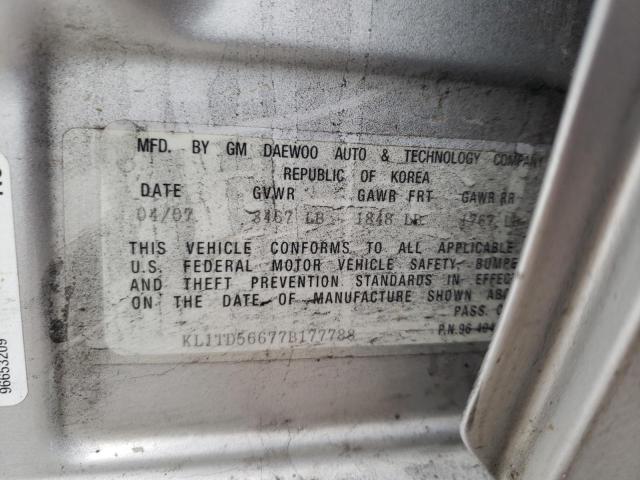 KL1TD56677B177788 - 2007 CHEVROLET AVEO BASE SILVER photo 12