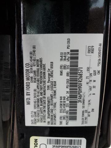 3FA6P0H90FR268571 - 2015 FORD FUSION SE BLACK photo 12