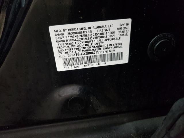 5FNYF6H3XGB067851 - 2016 HONDA PILOT EX BLACK photo 13