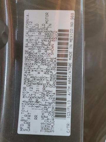 3TMJU4GN8DM139474 - 2013 TOYOTA TACOMA DOUBLE CAB PRERUNNER GRAY photo 12