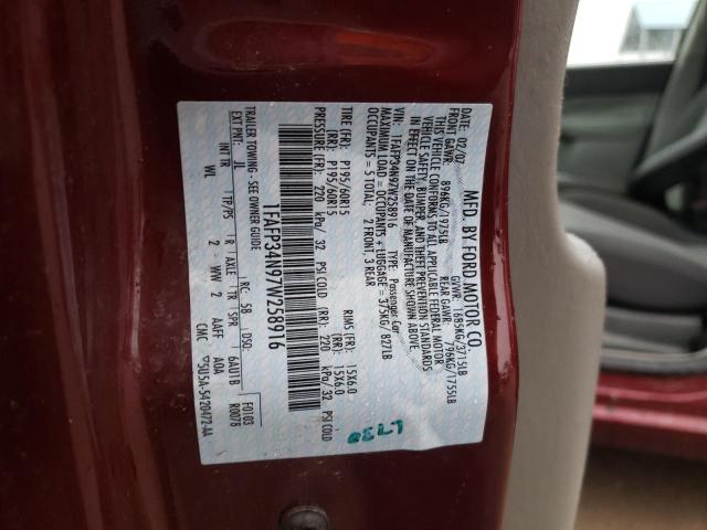 1FAFP34N97W258916 - 2007 FORD FOCUS ZX4 BURGUNDY photo 12