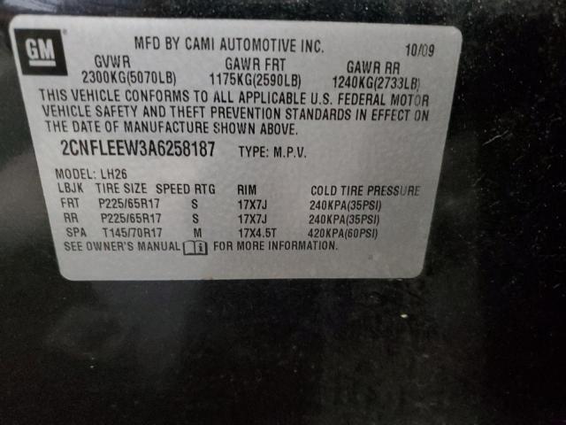 2CNFLEEW3A6258187 - 2010 CHEVROLET EQUINOX LT BLACK photo 14