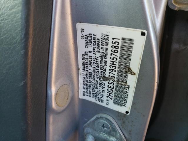 2HGES26793H576851 - 2003 HONDA CIVIC EX SILVER photo 12