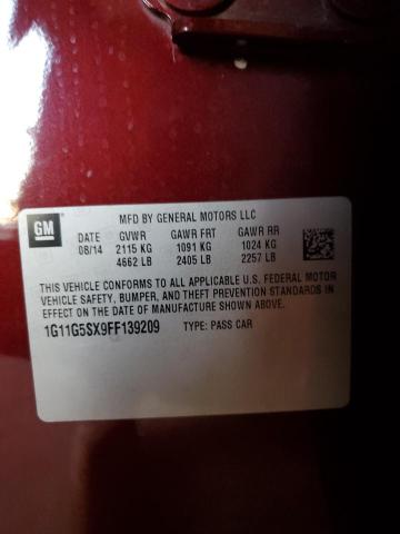 1G11G5SX9FF139209 - 2015 CHEVROLET MALIBU LTZ 勃艮第红 照片 12