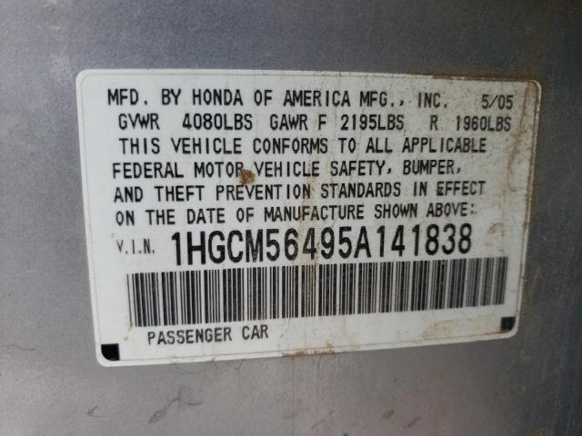 1HGCM56495A141838 - 2005 HONDA ACCORD LX SILVER photo 12