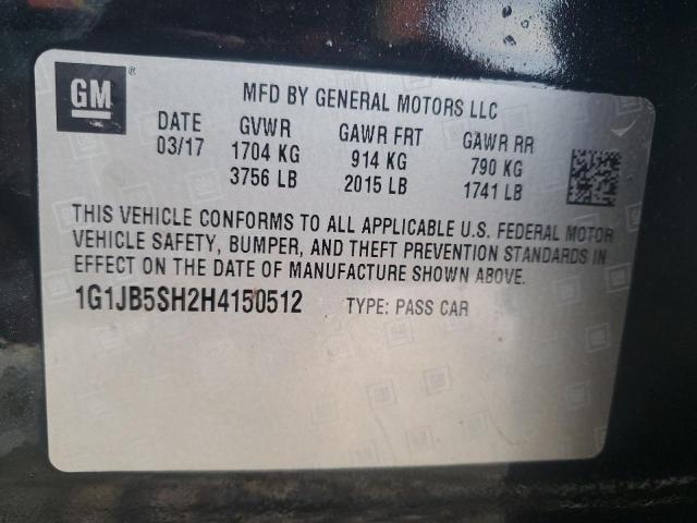 1G1JB5SH2H4150512 - 2017 CHEVROLET SONIC LS BLACK photo 12