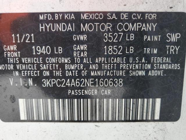 3KPC24A62NE160638 - 2022 HYUNDAI ACCENT SE WHITE photo 14