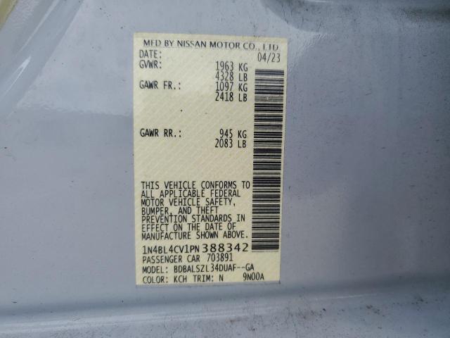 1N4BL4CV1PN388342 - 2023 NISSAN ALTIMA SR GRAY photo 12