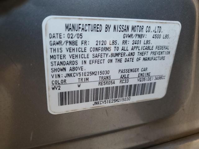 JNKCV51E25M215030 - 2005 INFINITI G35 SILVER photo 12