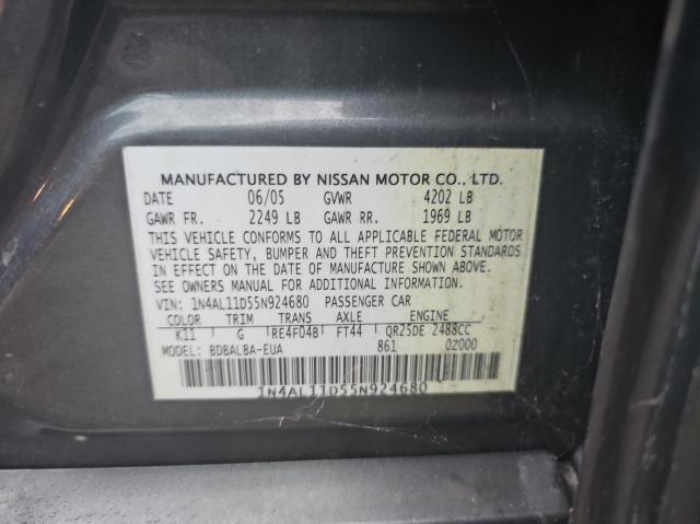 1N4AL11D55N924680 - 2005 NISSAN ALTIMA S CHARCOAL photo 10