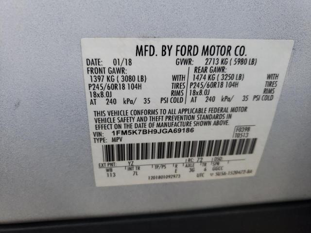 1FM5K7BH9JGA69186 - 2018 FORD EXPLORER WHITE photo 12