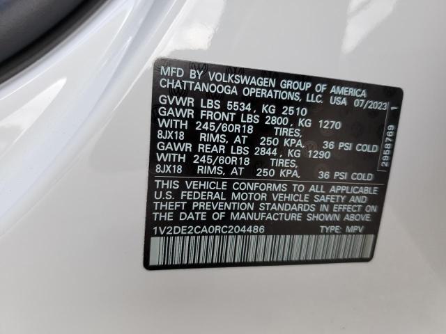 1V2DE2CA0RC204486 - 2024 VOLKSWAGEN ATLAS CROS SE თეთრი ფოტო 13