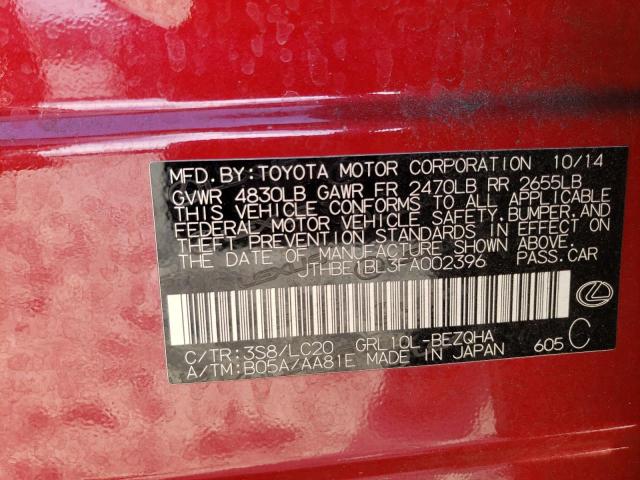 JTHBE1BL3FA002396 - 2015 LEXUS GS 350 RED photo 12