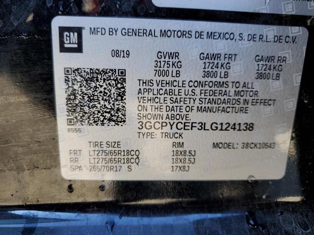 3GCPYCEF3LG124138 - 2020 CHEVROLET SILVERADO K1500 TRAIL BOSS CUSTOM CHARCOAL photo 12