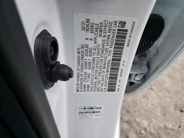 2HGFC2F61MH540842 - 2021 HONDA CIVIC LX WHITE photo 12