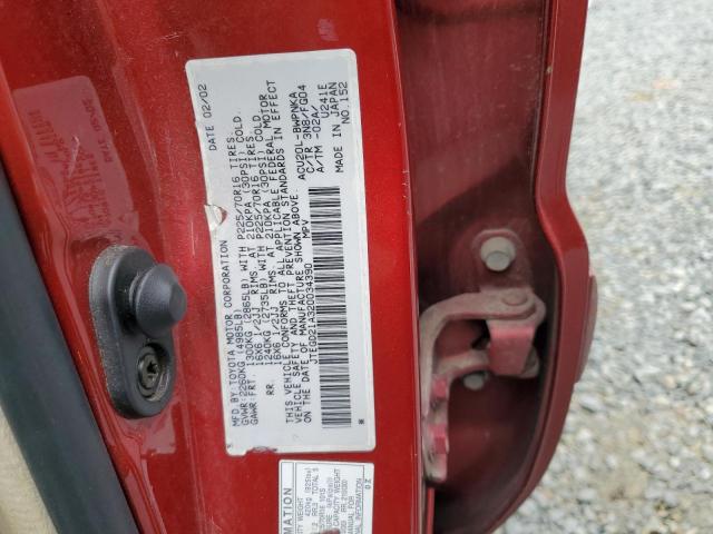 JTEGD21A320034390 - 2002 TOYOTA HIGHLANDER RED photo 12