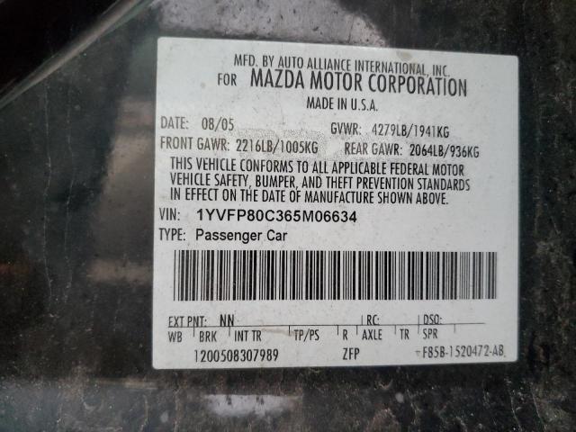 1YVFP80C365M06634 - 2006 MAZDA 6 I BLACK photo 12