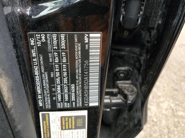 4JGDA5HB5DA141756 - 2013 MERCEDES-BENZ ML 350 4MATIC BLACK photo 12