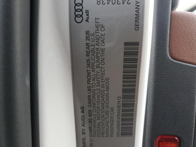 WAUABAF42MA087413 - 2021 AUDI A4 PREMIUM 40 WHITE photo 12