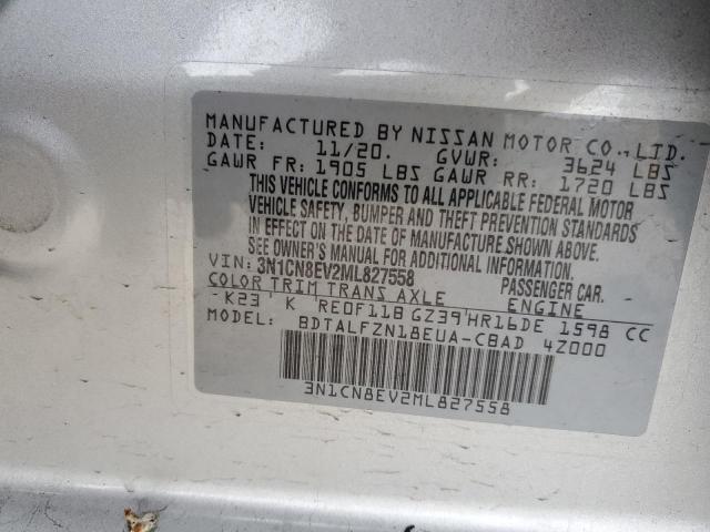 3N1CN8EV2ML827558 - 2021 NISSAN VERSA SV SILVER photo 12