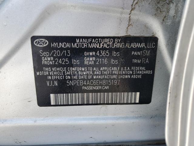 5NPEB4AC6EH815197 - 2014 HYUNDAI SONATA GLS SILVER photo 13