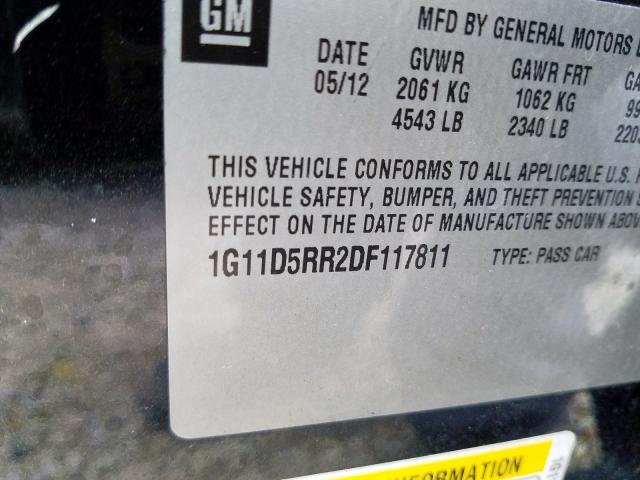 1G11D5RR2DF117811 - 2013 CHEVROLET MALIBU 1LT Қара фото 10