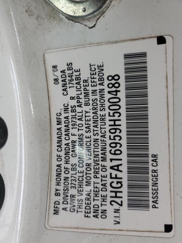 2HGFA16959H500488 - 2009 HONDA CIVIC EXL თეთრი ფოტო 12